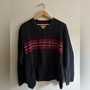 Bauer Men's V-Neck Sweater in Black with Red Stripes